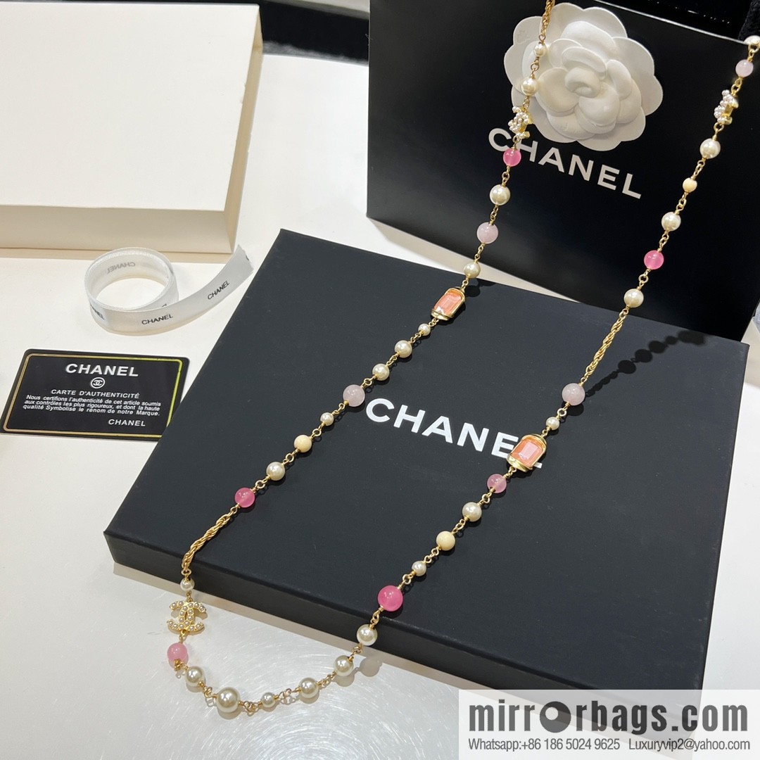 New ☑️ Chanel Double C Color Pearl Necklace Sweater Chain