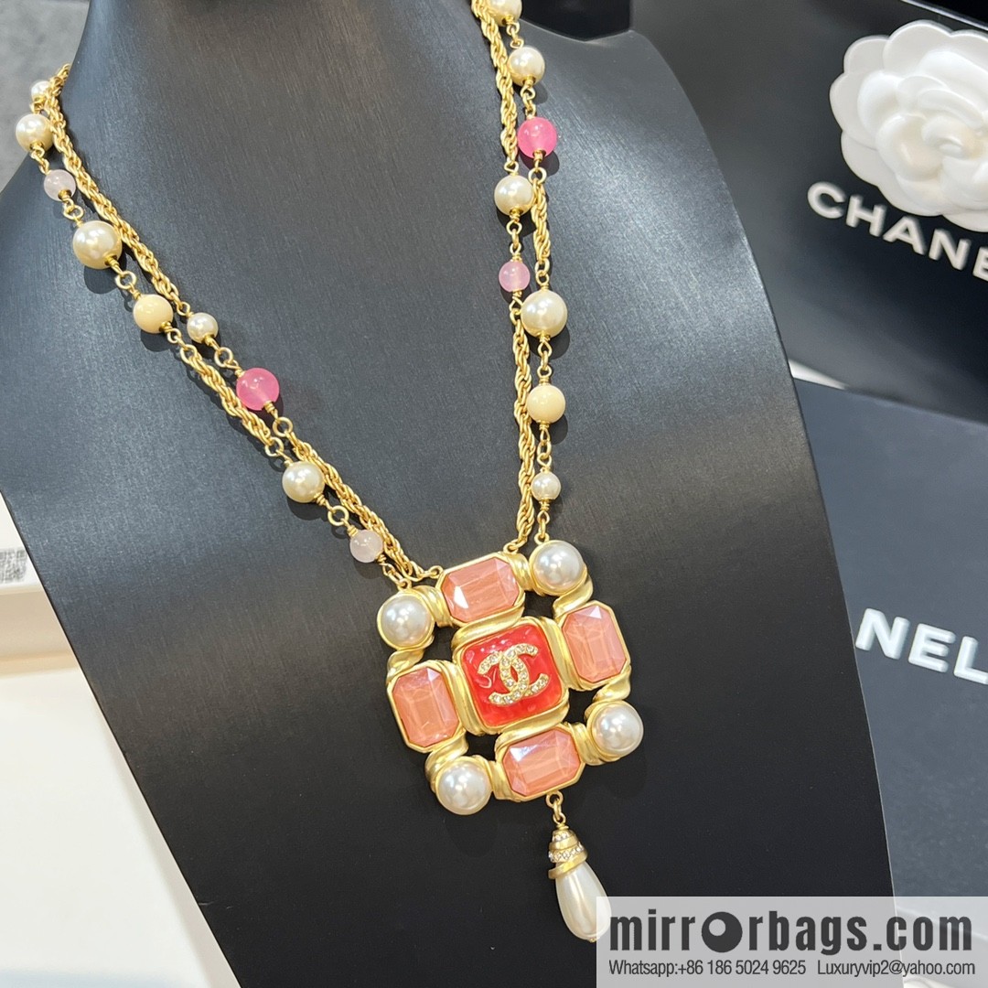 New ☑️ Chanel double c colored pearl double necklace