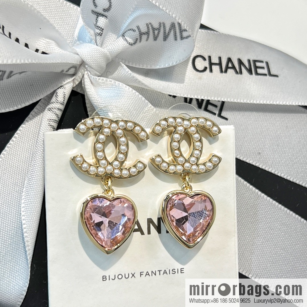 New ☑️ Chanel gold double c pink peach heart earrings