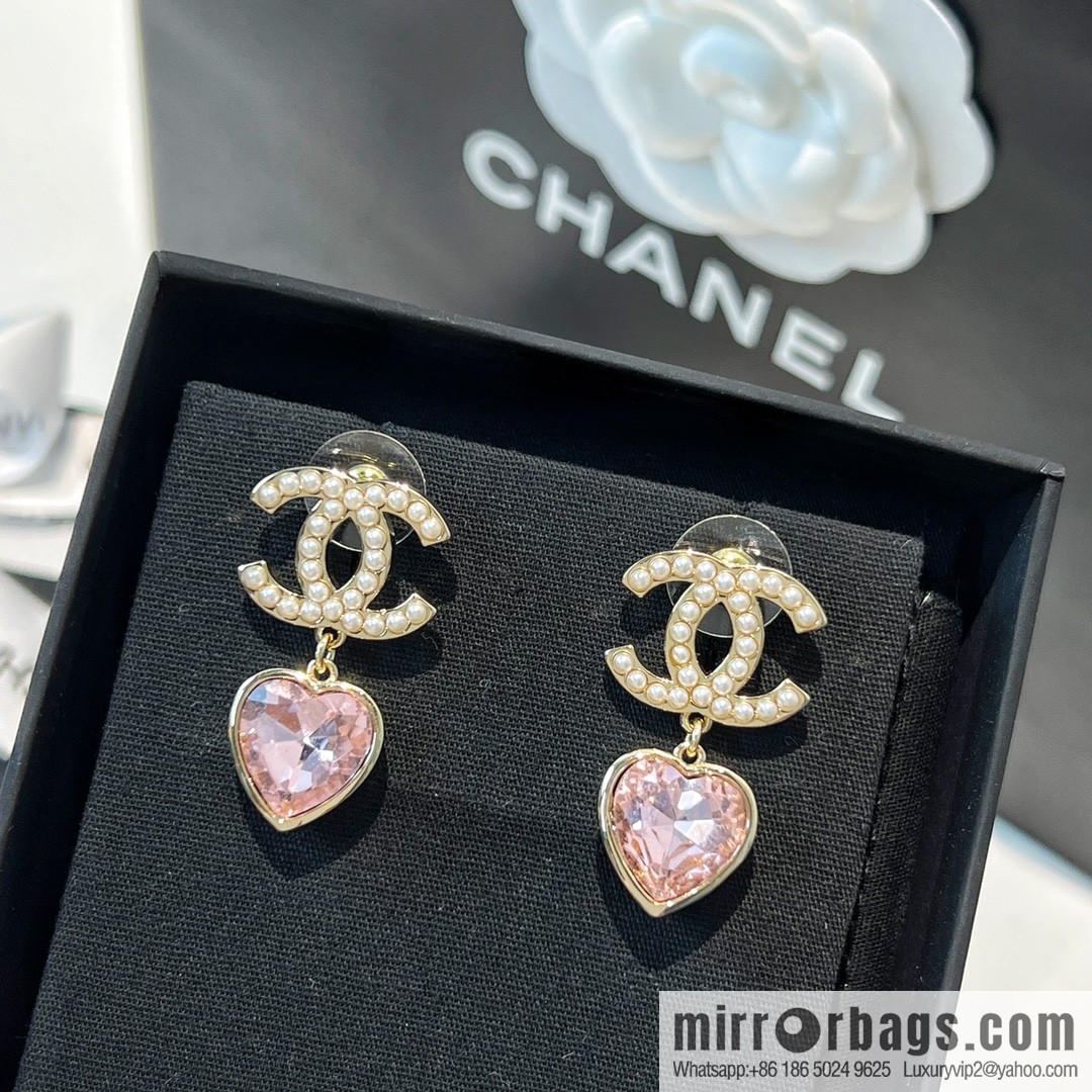 New ☑️ Chanel gold double c pink peach heart earrings
