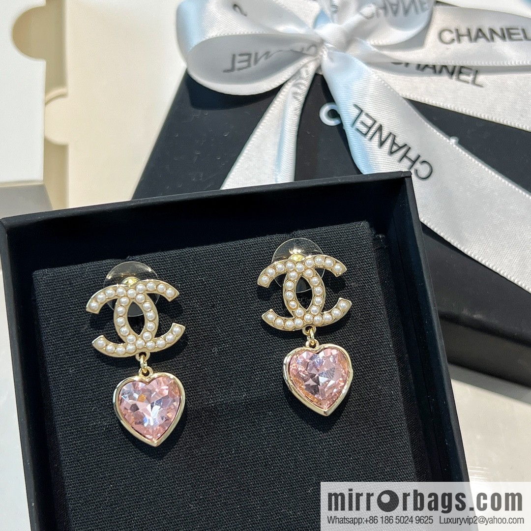 New ☑️ Chanel gold double c pink peach heart earrings