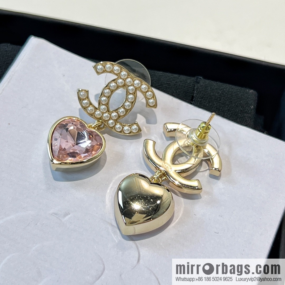 New ☑️ Chanel gold double c pink peach heart earrings