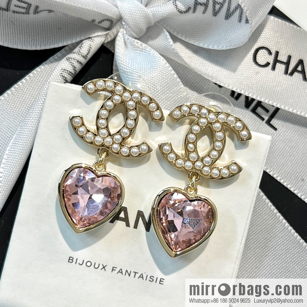 New ☑️ Chanel gold double c pink peach heart earrings