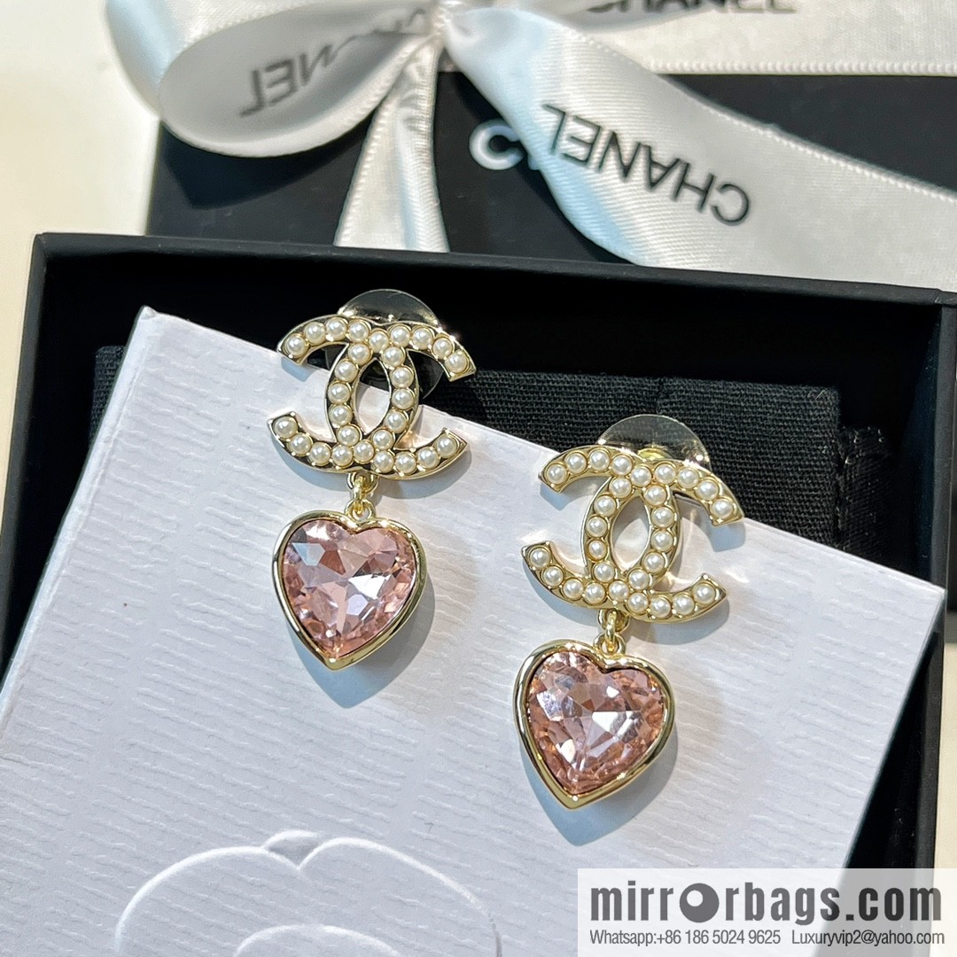 New ☑️ Chanel gold double c pink peach heart earrings