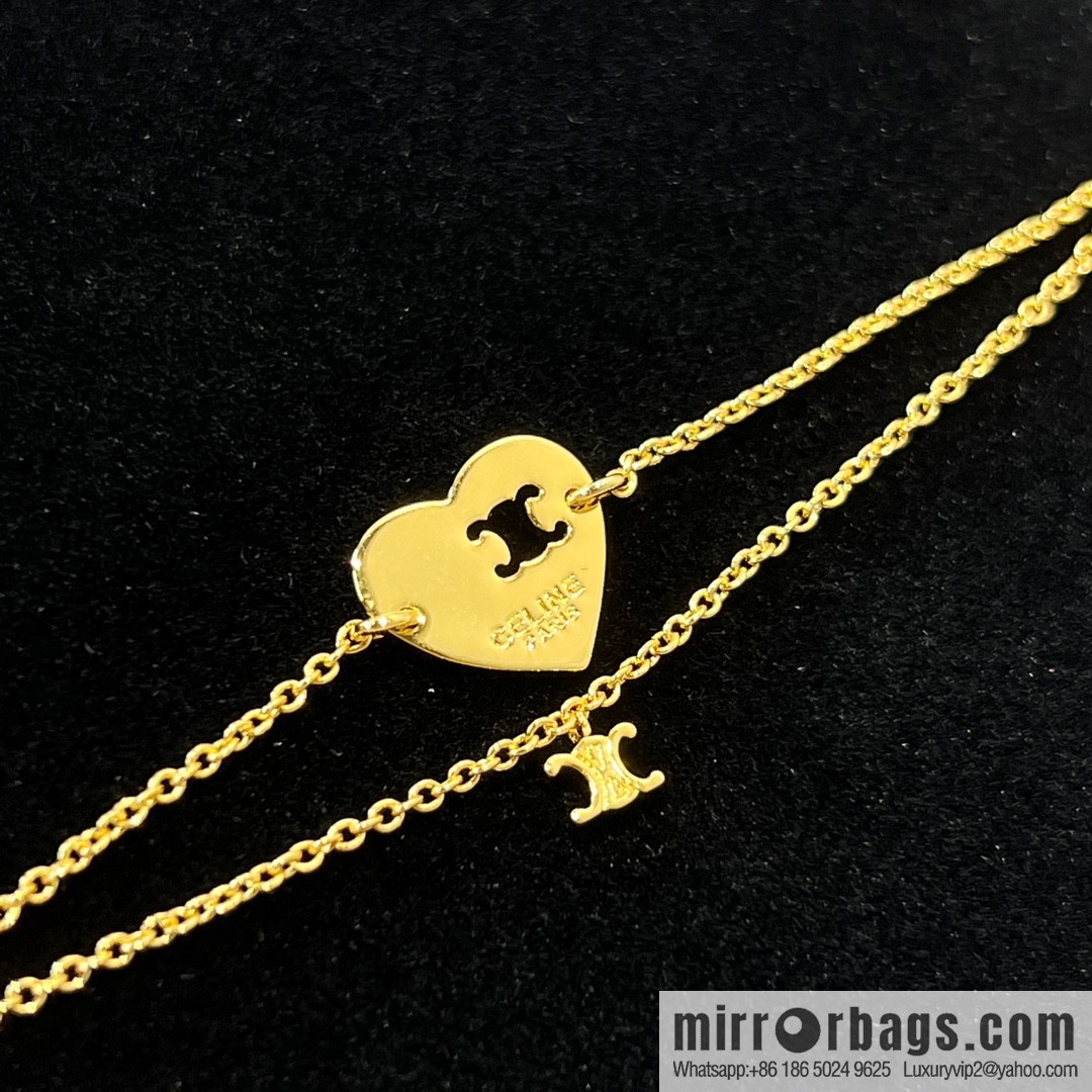 New Celine double peach heart love bracelet necklace