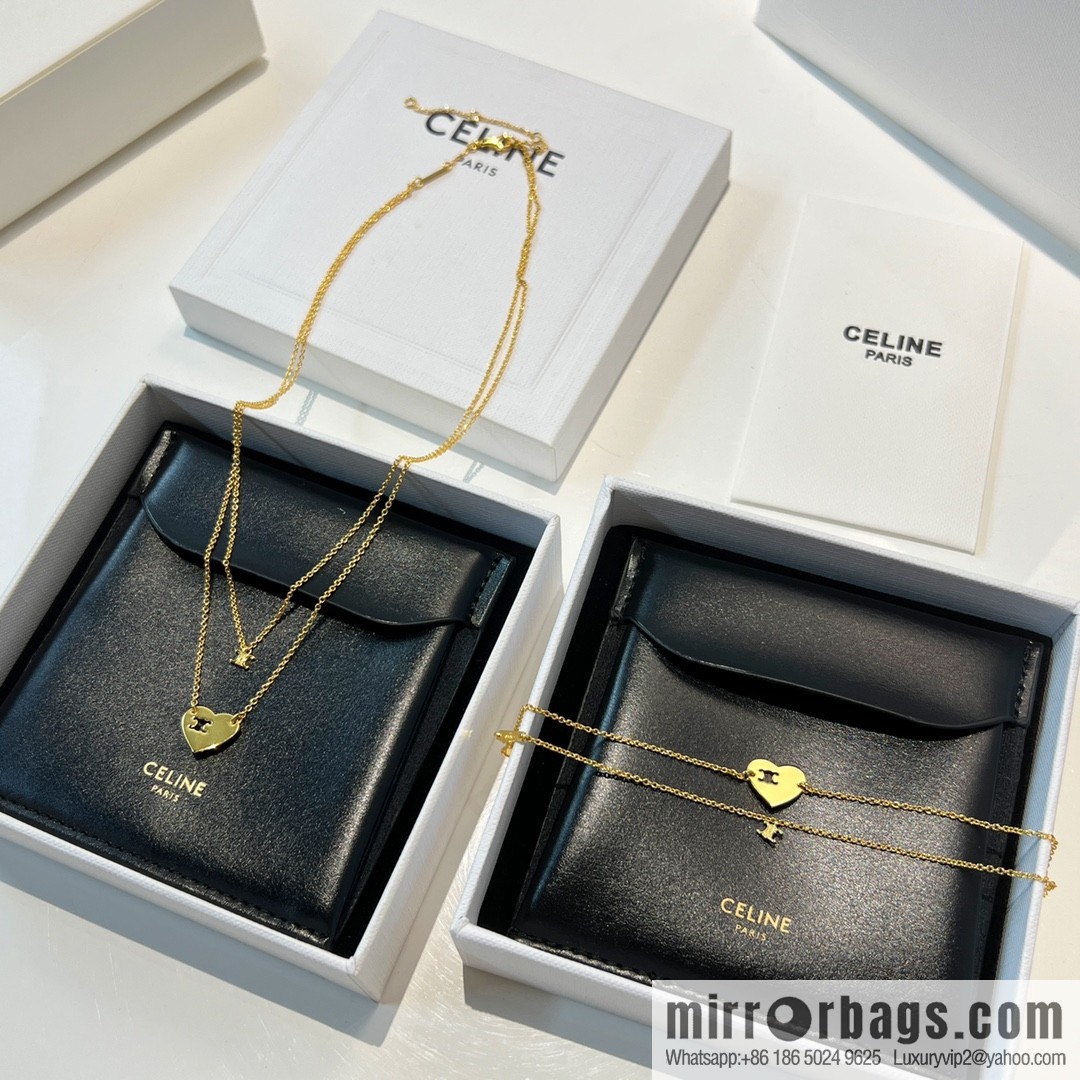 New Celine double peach heart love bracelet necklace