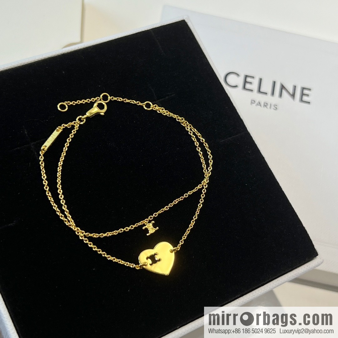 New Celine double peach heart love bracelet necklace