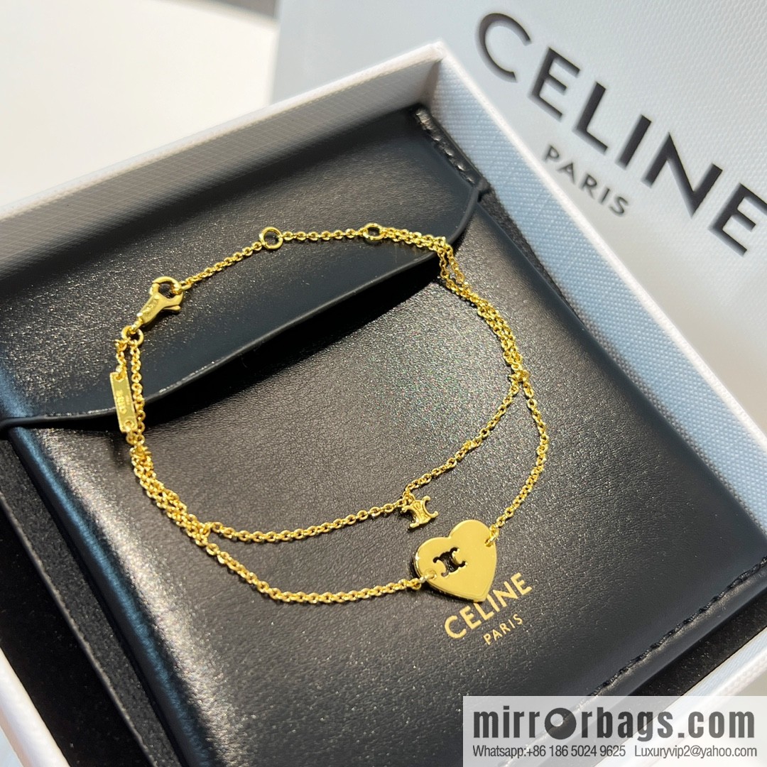 New Celine double peach heart love bracelet necklace