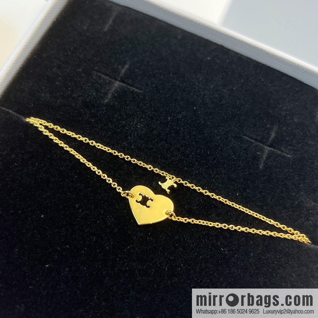 New Celine double peach heart love bracelet necklace