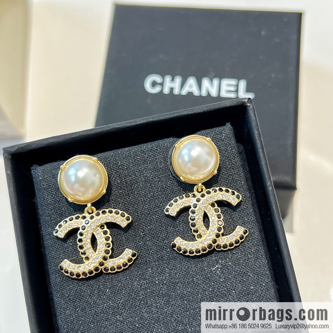 New ☑️ Chanel c2 double c pearl black diamond stud earrings