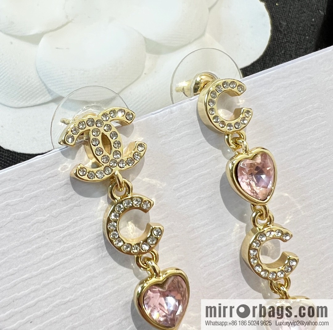 New ☑️ Chanel double c pink peach heart love stud earrings