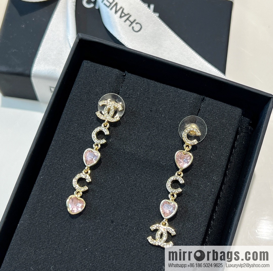 New ☑️ Chanel double c pink peach heart love stud earrings