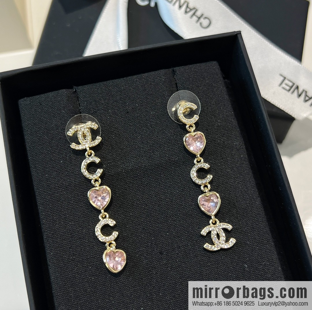 New ☑️ Chanel double c pink peach heart love stud earrings