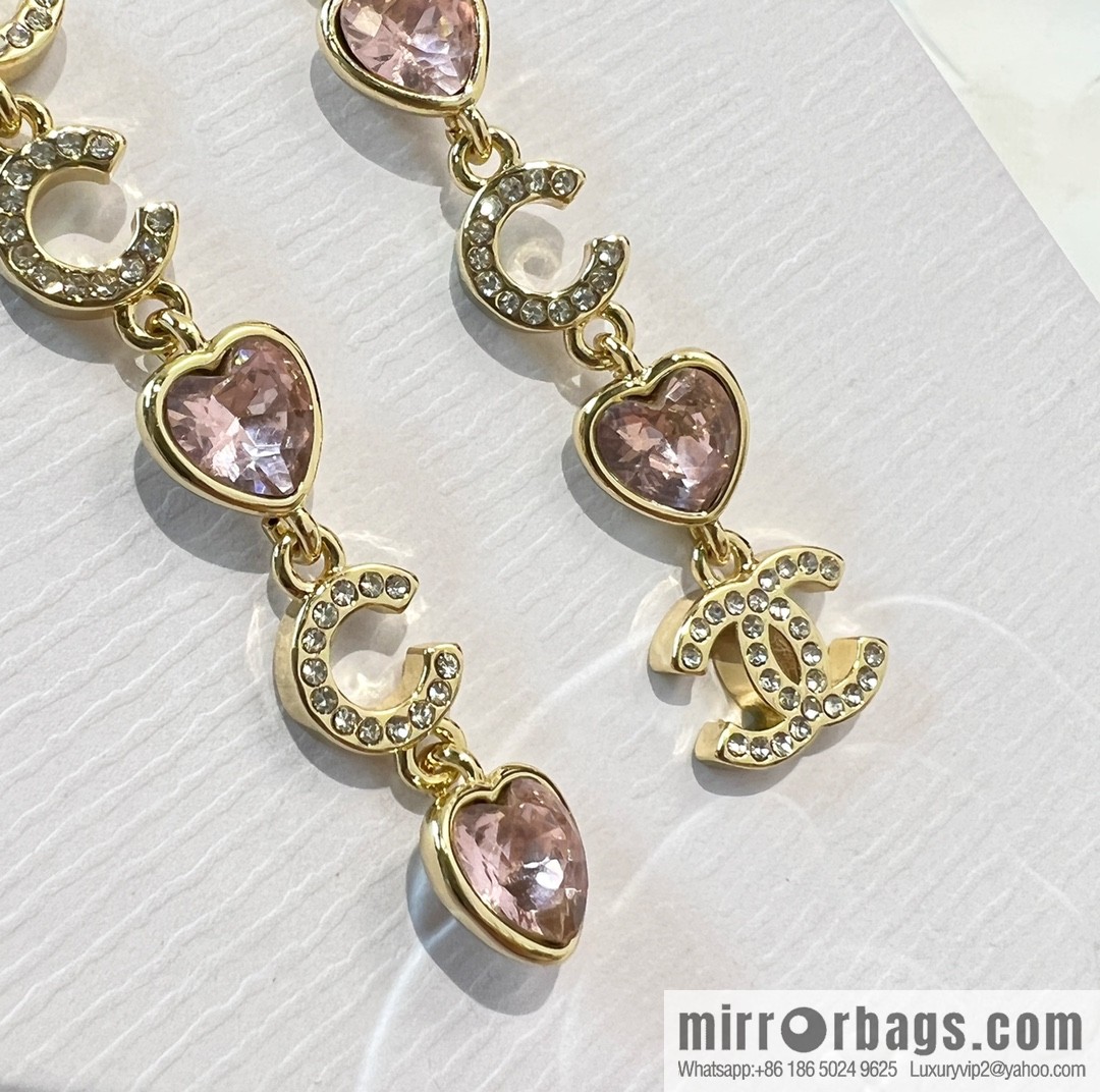 New ☑️ Chanel double c pink peach heart love stud earrings