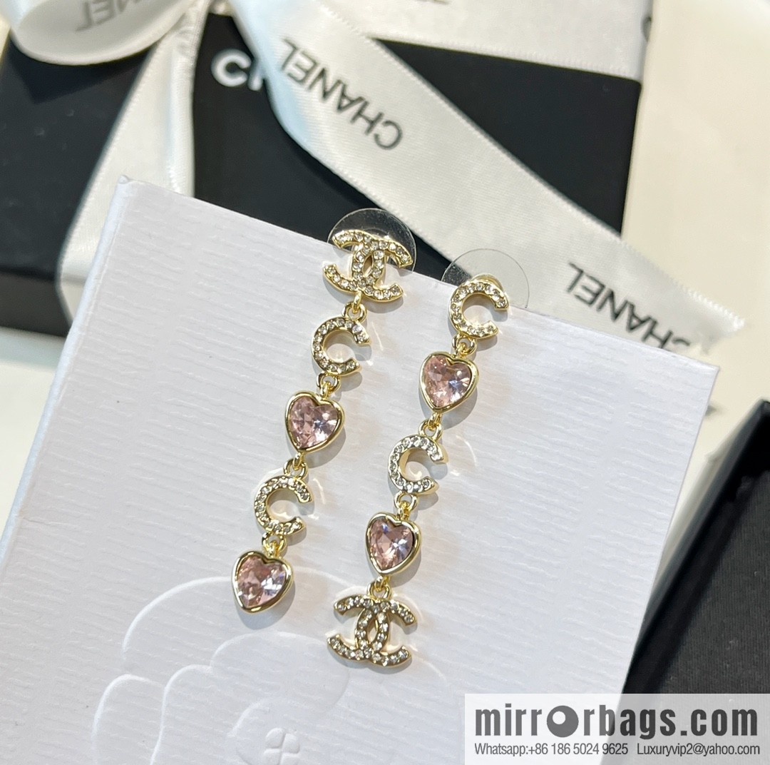 New ☑️ Chanel double c pink peach heart love stud earrings