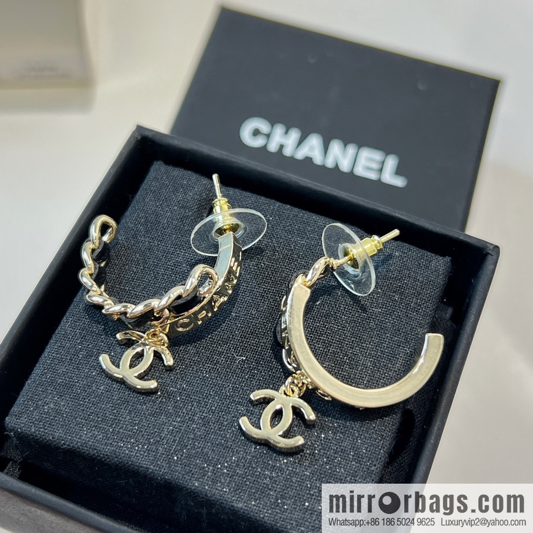 New ☑️ Chanel c2 double c black leather rope letter stud earrings