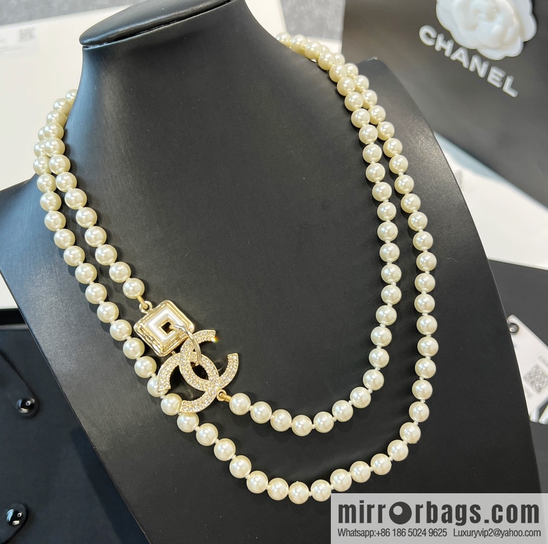 New ☑️ Chanel double c full diamond pearl sweater chain necklace