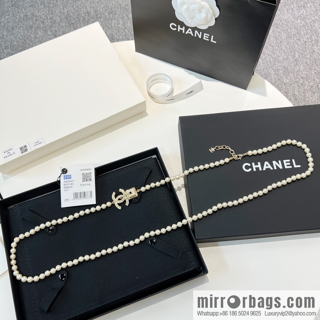 New ☑️ Chanel double c full diamond pearl sweater chain necklace