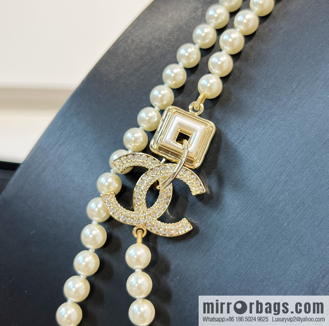 New ☑️ Chanel double c full diamond pearl sweater chain necklace