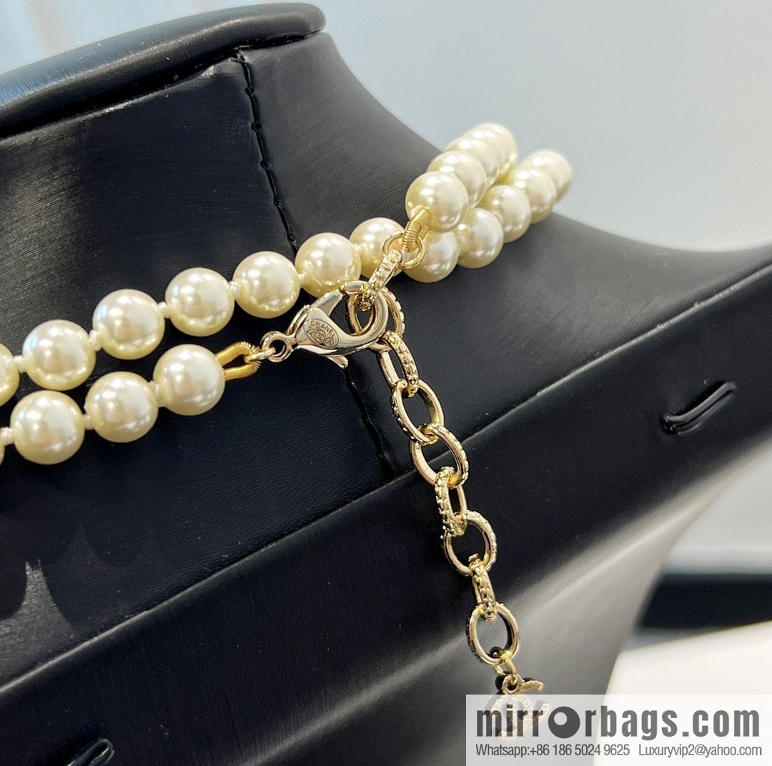 New ☑️ Chanel double c full diamond pearl sweater chain necklace
