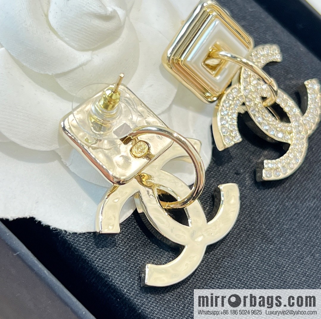New ☑️ Chanel c2 double c full diamond square stud earrings