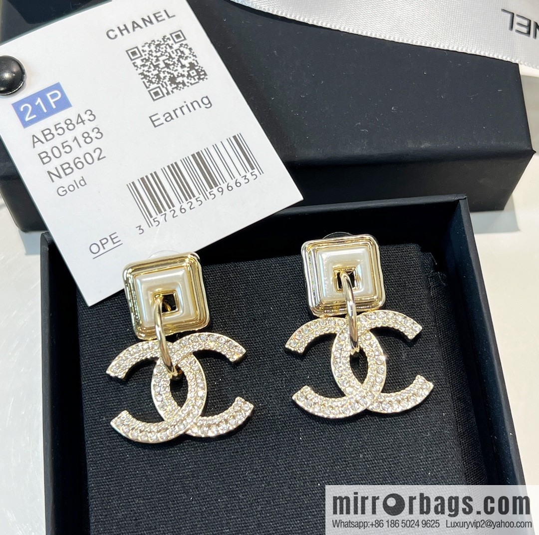 New ☑️ Chanel c2 double c full diamond square stud earrings