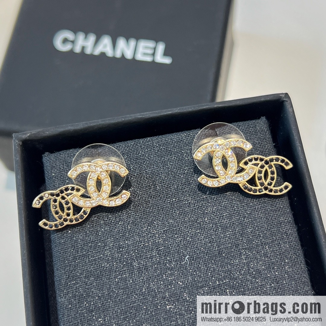 New ☑️ Chanel c1 double c black diamond stud earrings