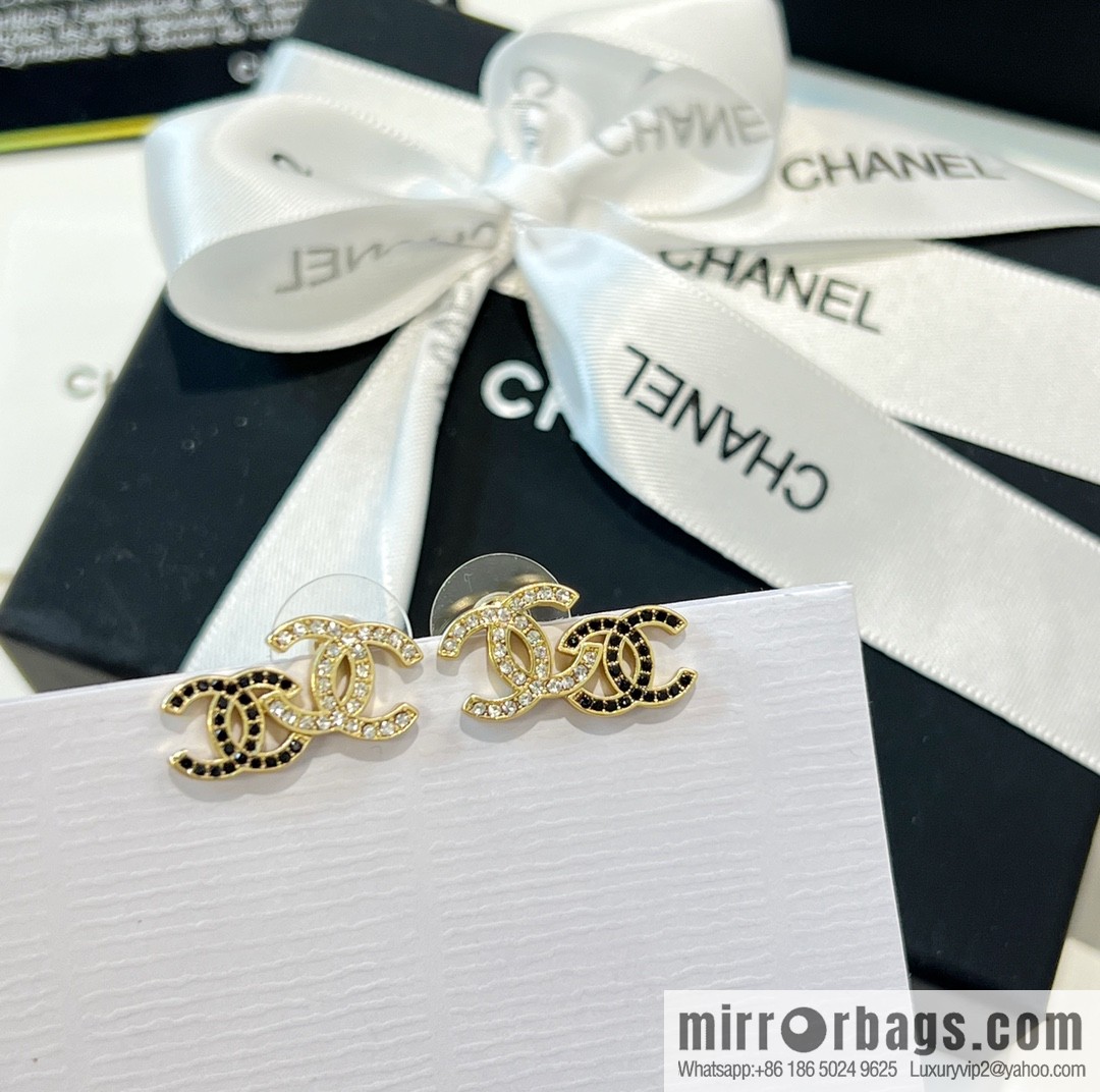 New ☑️ Chanel c1 double c black diamond stud earrings