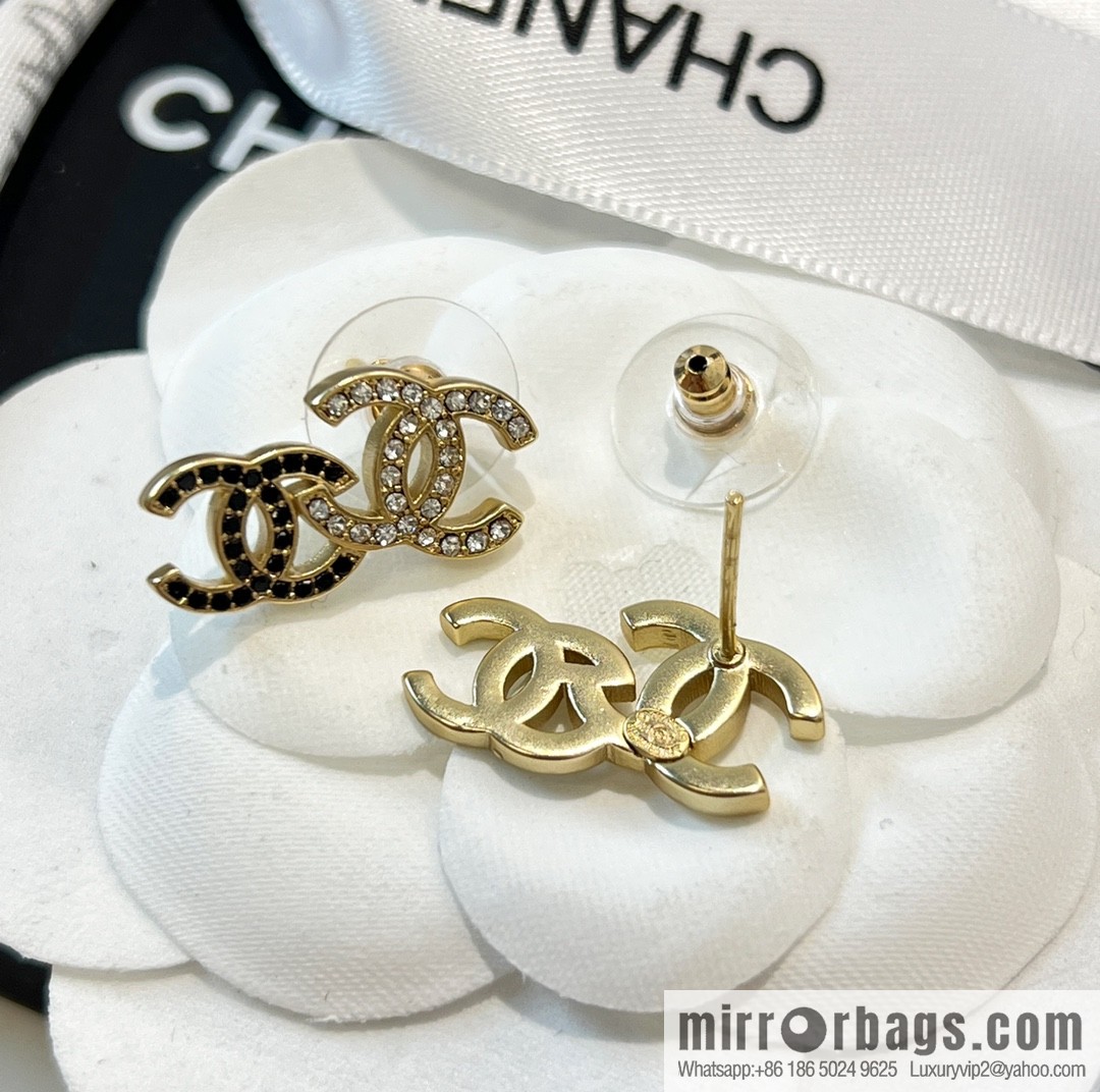 New ☑️ Chanel c1 double c black diamond stud earrings