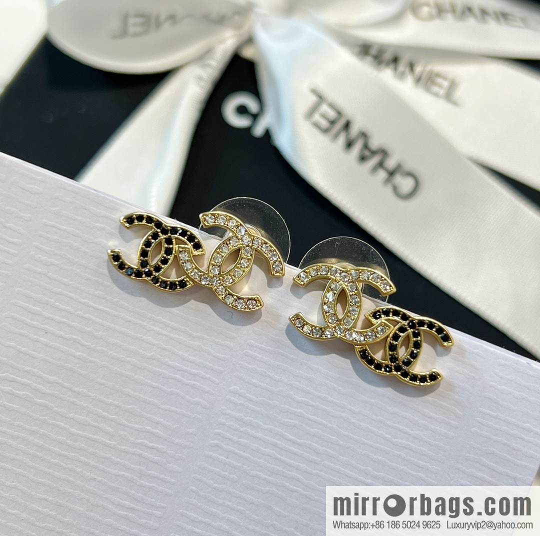 New ☑️ Chanel c1 double c black diamond stud earrings