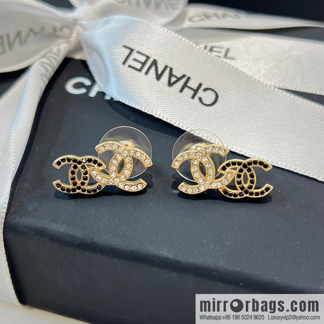 New ☑️ Chanel c1 double c black diamond stud earrings