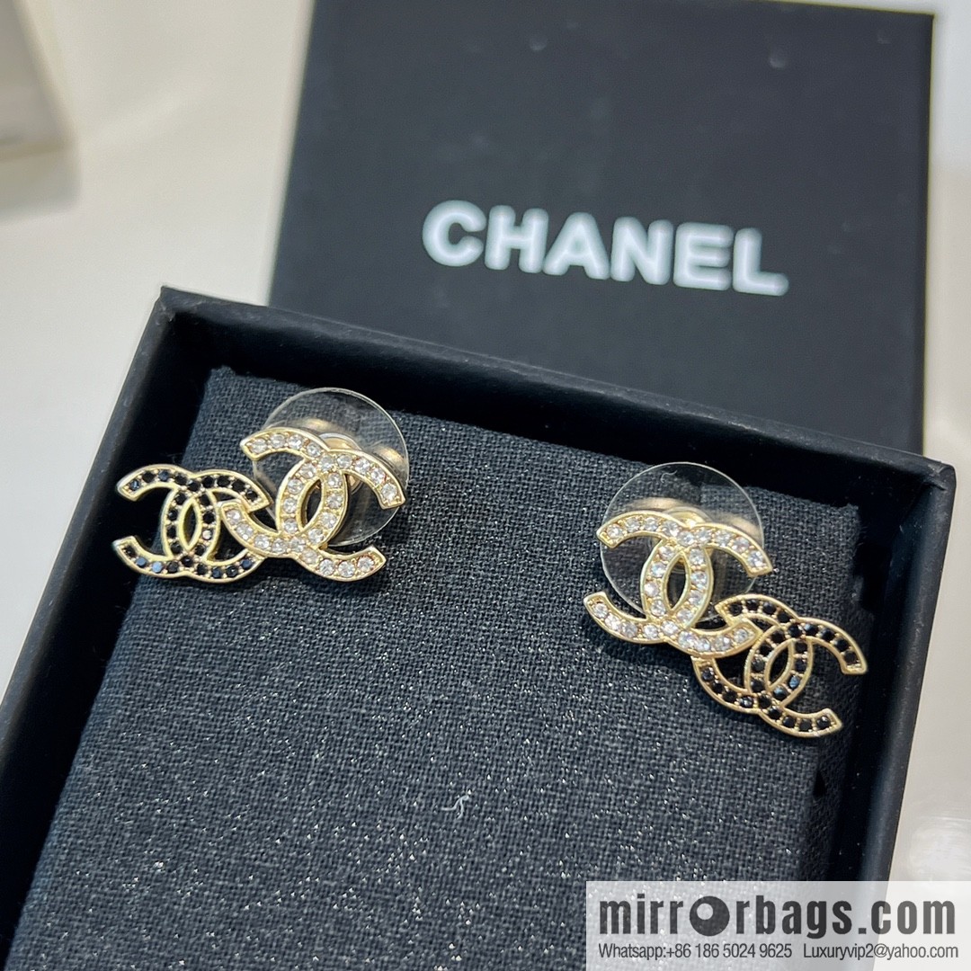 New ☑️ Chanel c1 double c black diamond stud earrings