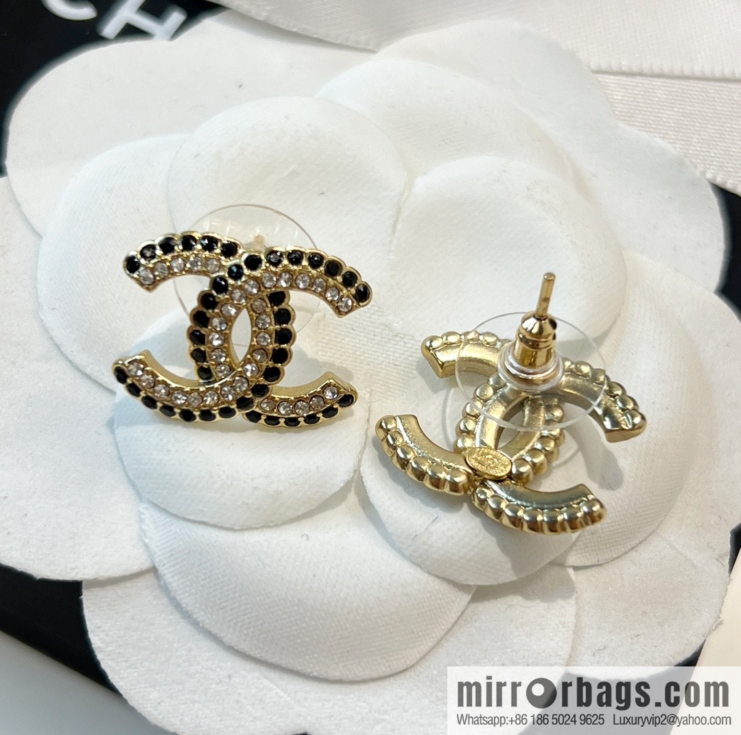 New ☑️ Chanel c1 double c black diamond stud earrings