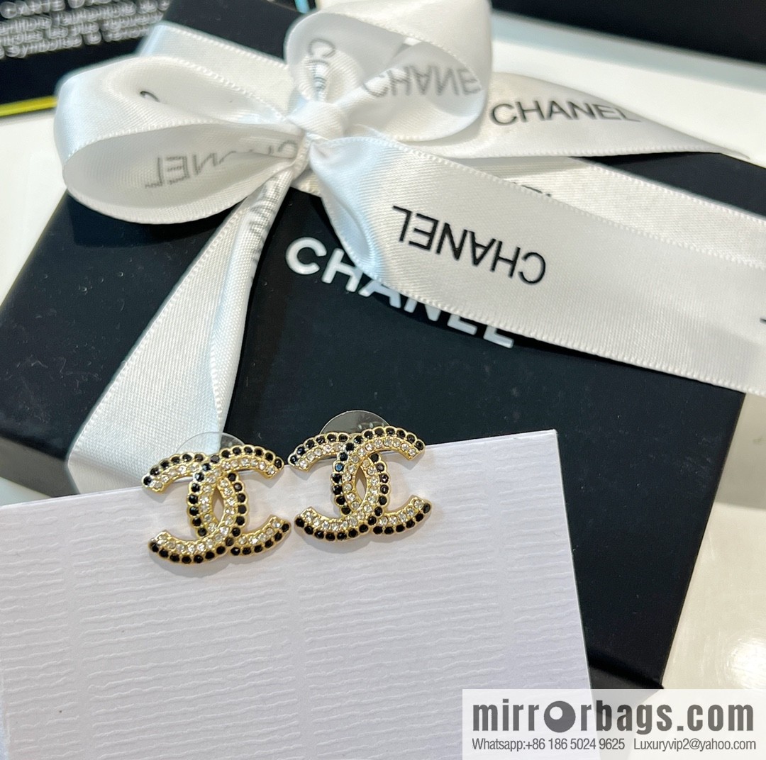 New ☑️ Chanel c1 double c black diamond stud earrings