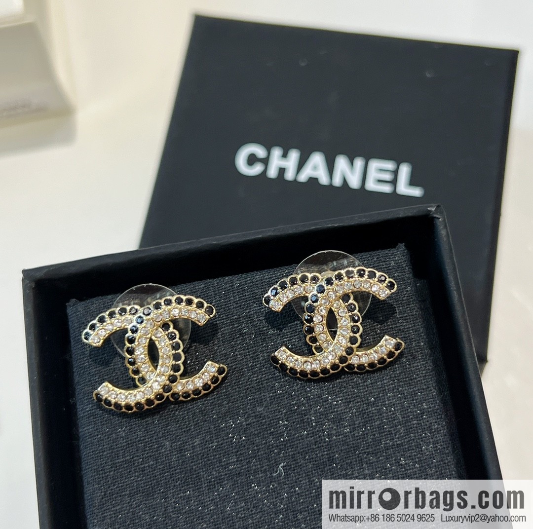 New ☑️ Chanel c1 double c black diamond stud earrings