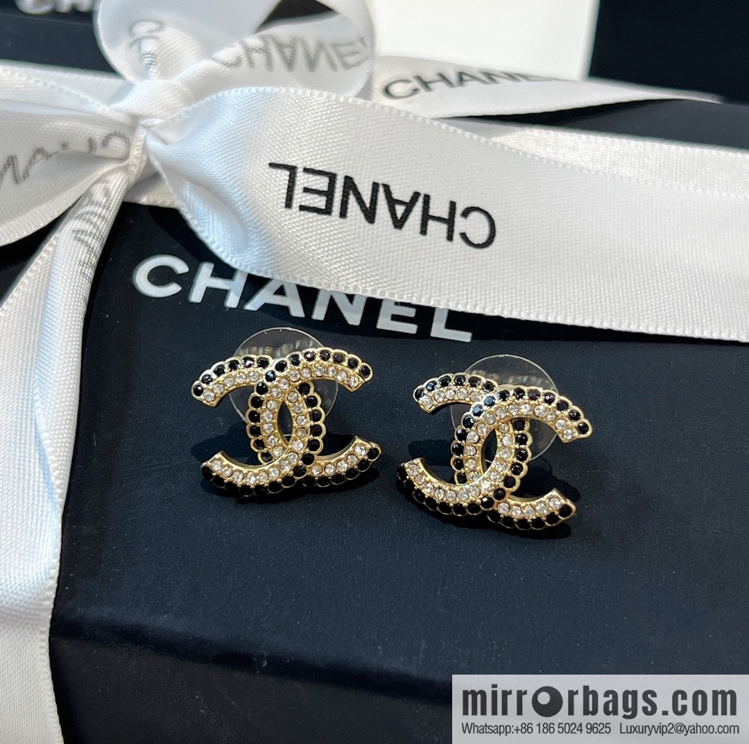 New ☑️ Chanel c1 double c black diamond stud earrings