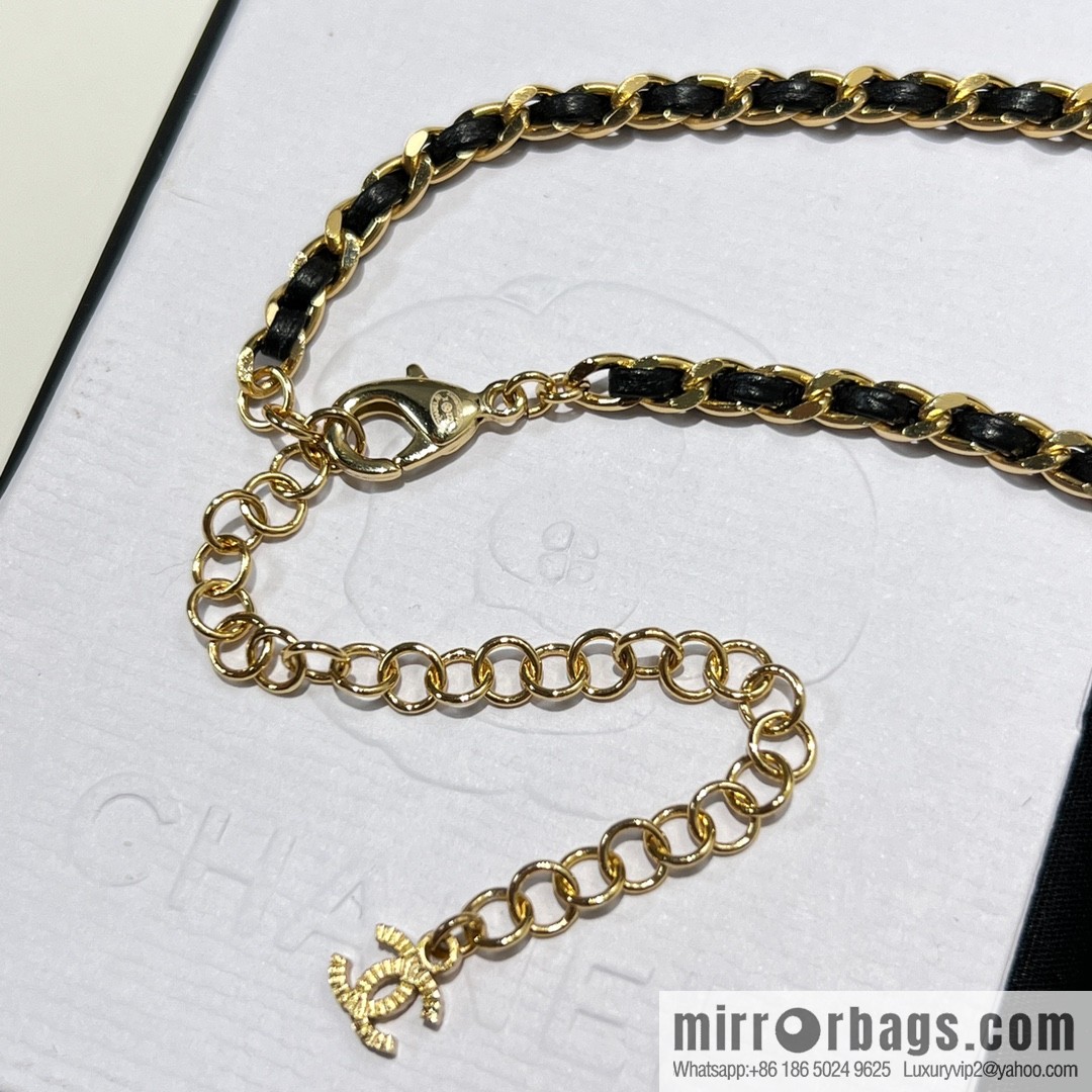 New ☑️ Chanel double c black leather rope necklace