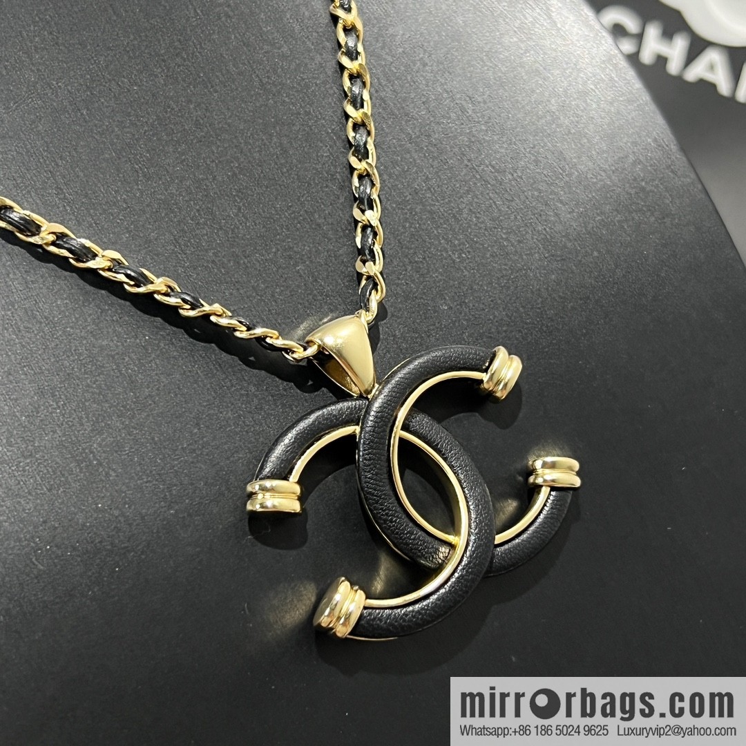 New ☑️ Chanel double c black leather rope necklace