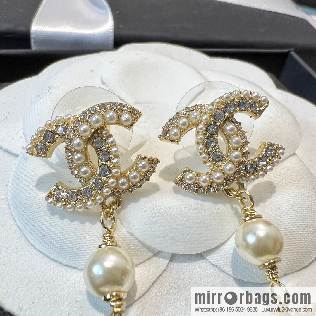 New ☑️ Chanel c3 double c full diamond peach heart love stud earrings
