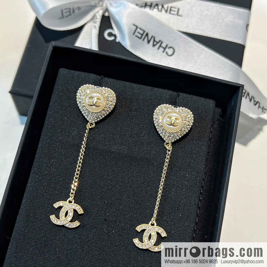 New ☑️ Chanel c2 double c full diamond peach heart love stud earrings