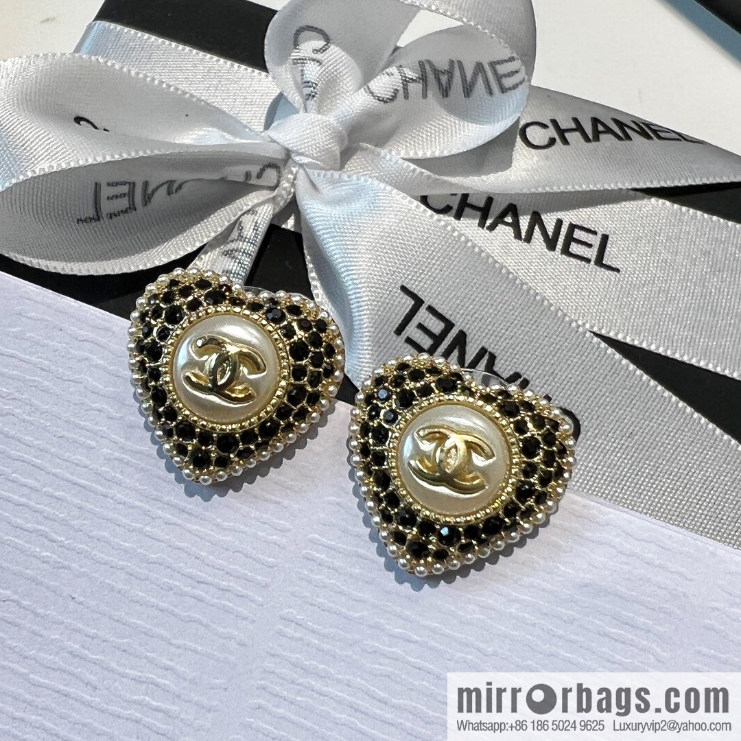 New ☑️ Chanel c1 double c full diamond peach heart love stud earrings