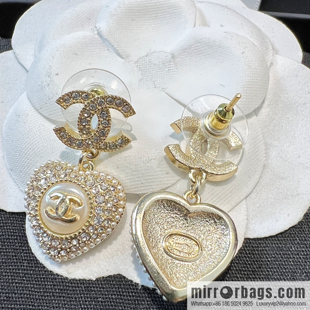 New ☑️ Chanel c2 double c full diamond peach heart love stud earrings