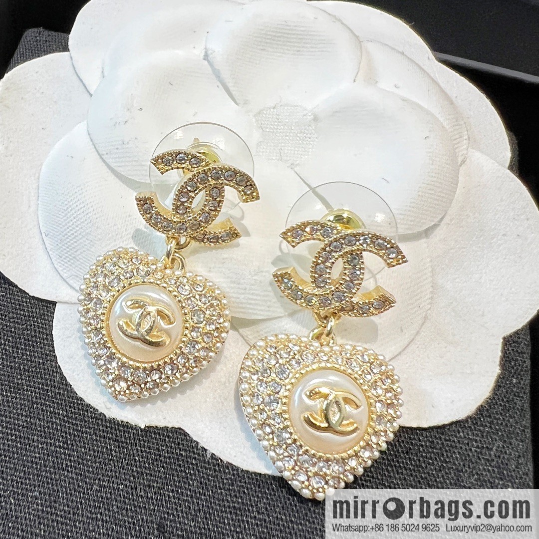 New ☑️ Chanel c2 double c full diamond peach heart love stud earrings