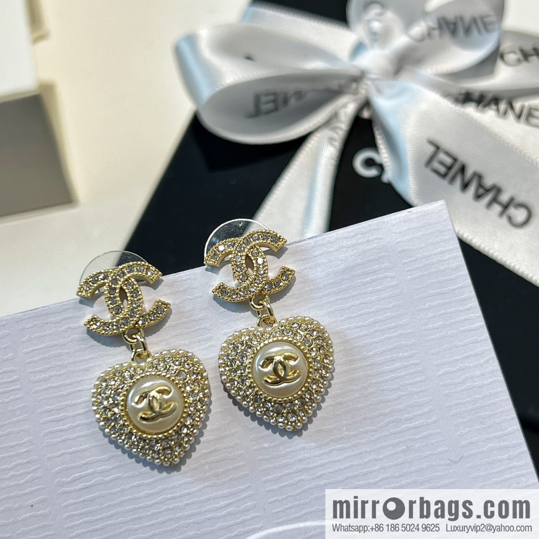 New ☑️ Chanel c2 double c full diamond peach heart love stud earrings