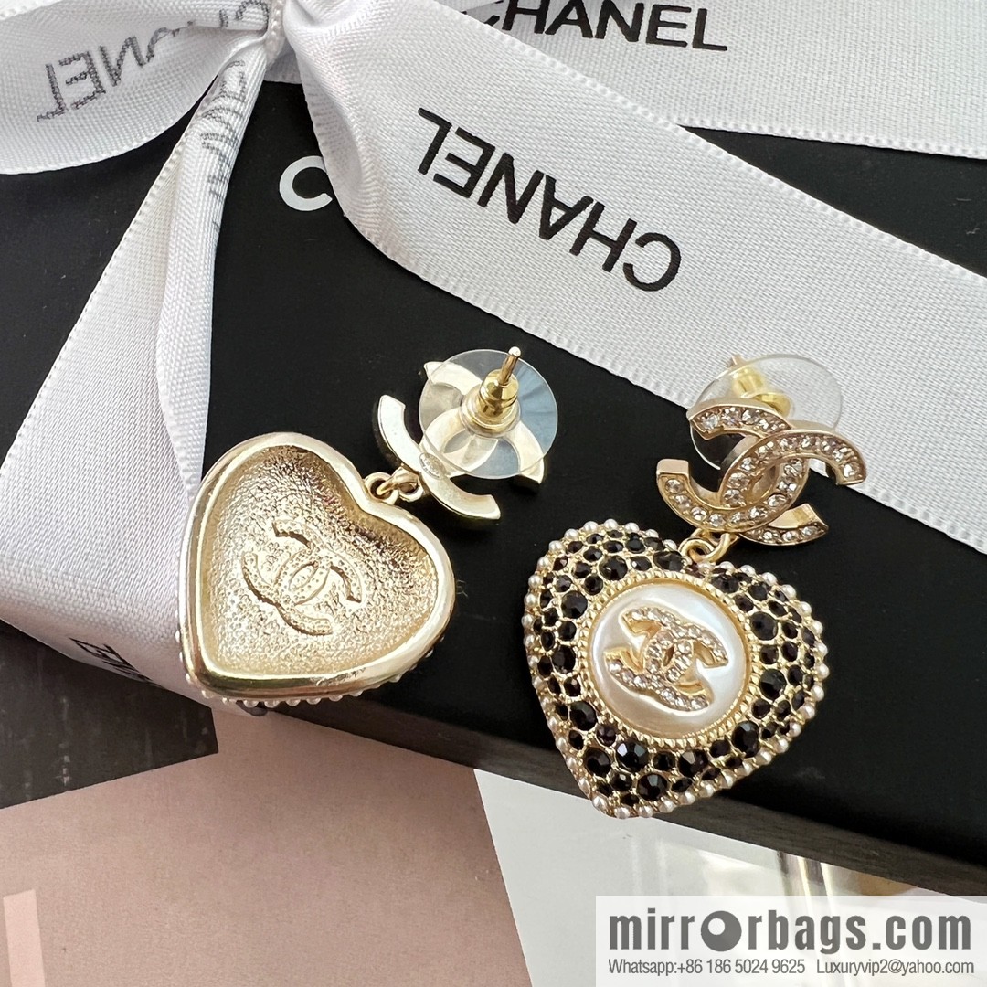New ☑️ Chanel c2 double c full diamond peach heart love stud earrings