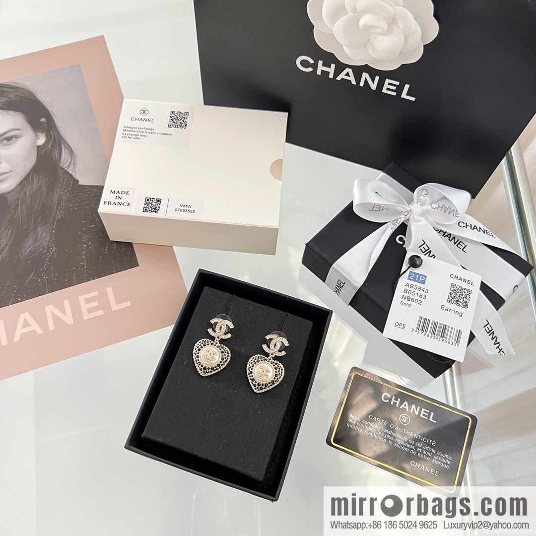 New ☑️ Chanel c2 double c full diamond peach heart love stud earrings