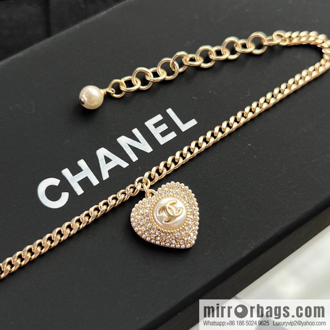New ☑️ Chanel double c full diamond peach heart love bracelet necklace