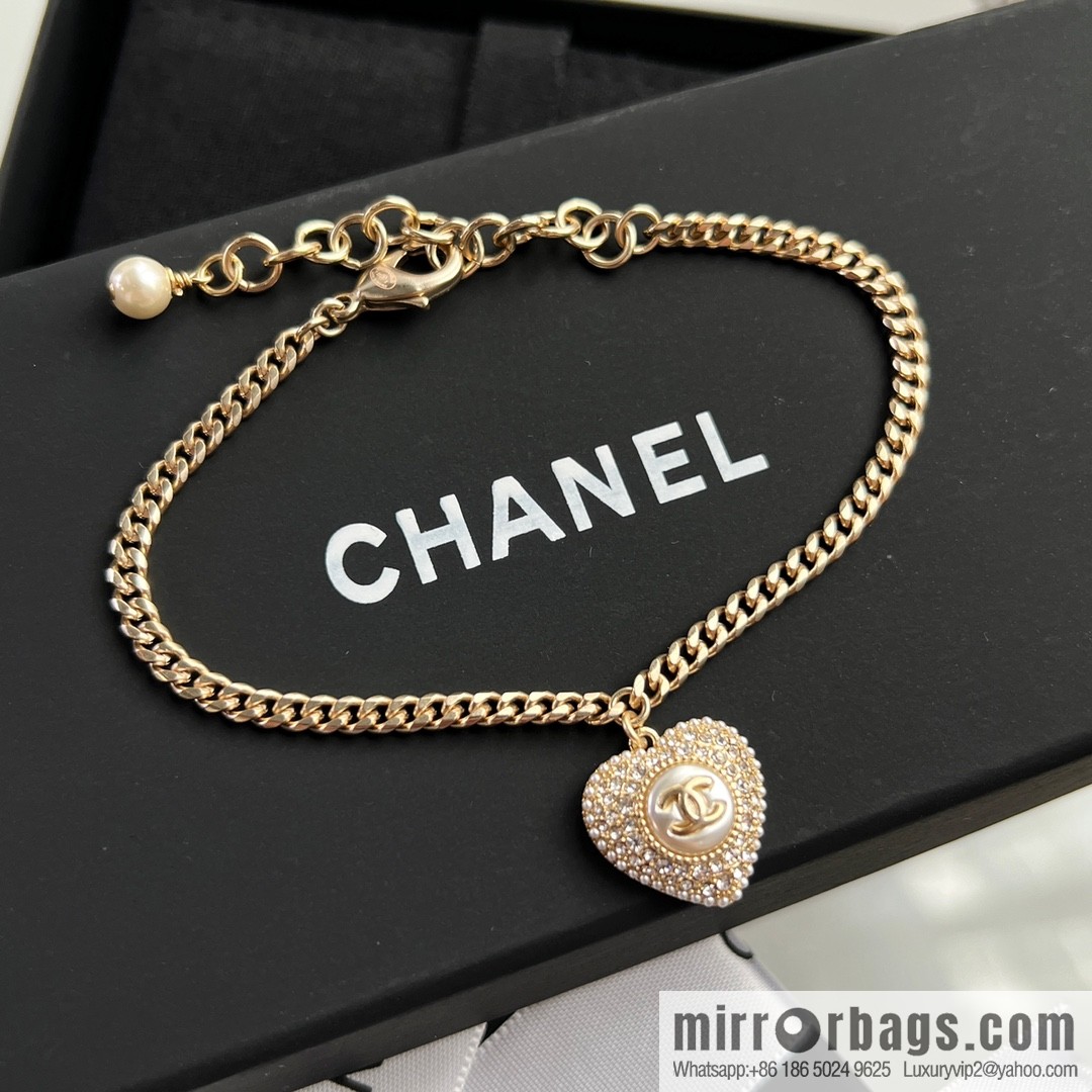 New ☑️ Chanel double c full diamond peach heart love bracelet necklace