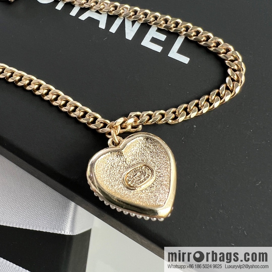 New ☑️ Chanel double c full diamond peach heart love bracelet necklace