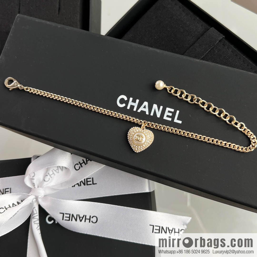 New ☑️ Chanel double c full diamond peach heart love bracelet necklace